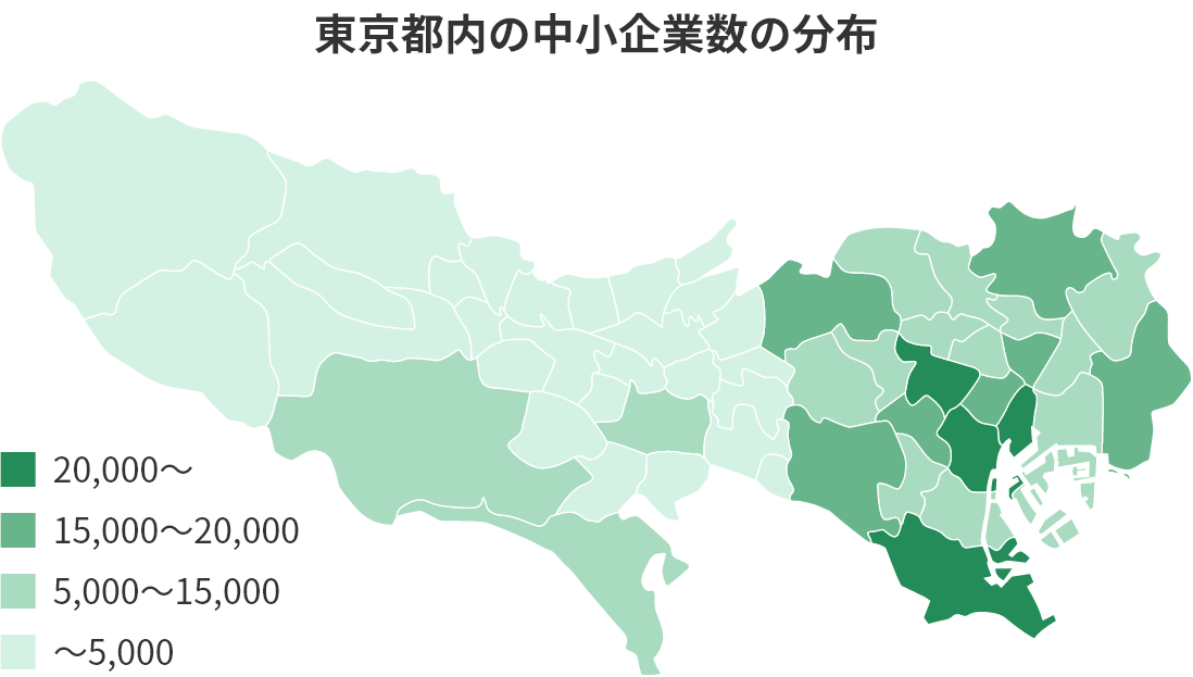 東京都内の中小企業数の分布の図